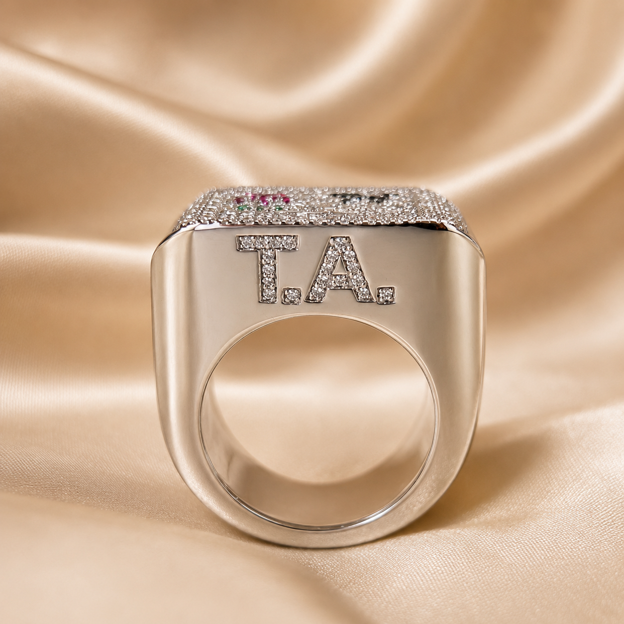 Round Natural Diamond Custom Ring Personalized Diamond Ring Iced Out Name Ring Championship Jewelry Sports Winner Ring Handmade Jewelry