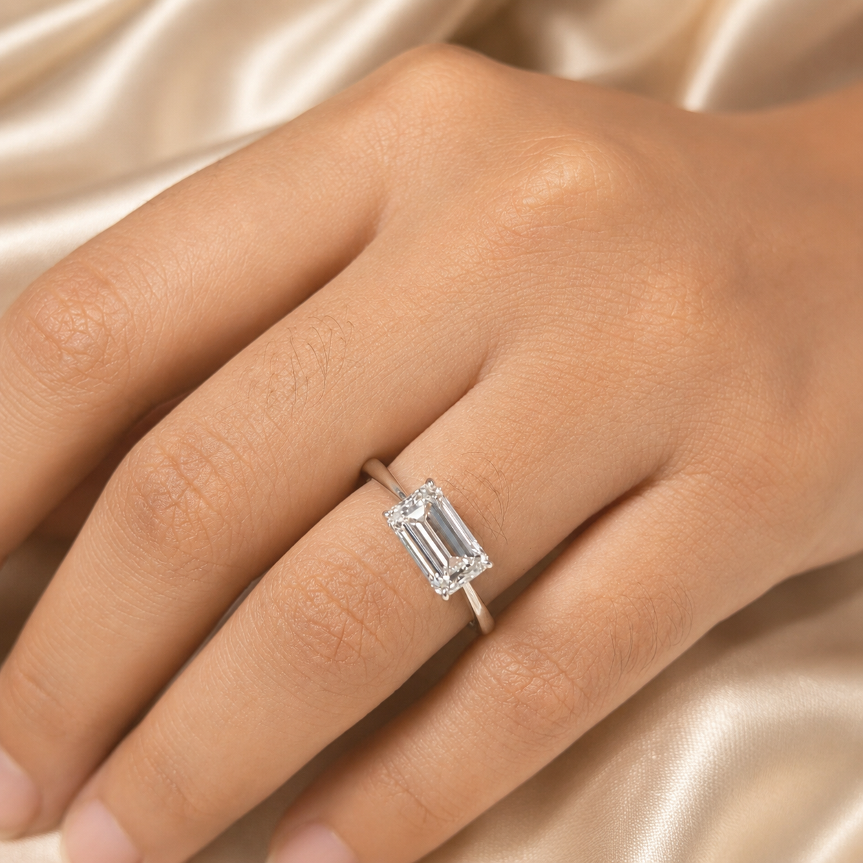 Emerald Lab Grown Diamond Engagement Ring White Gold Solitaire Ring Emerald Promise Ring Minimalist Wedding Handmade Jewelry Gfit For Her