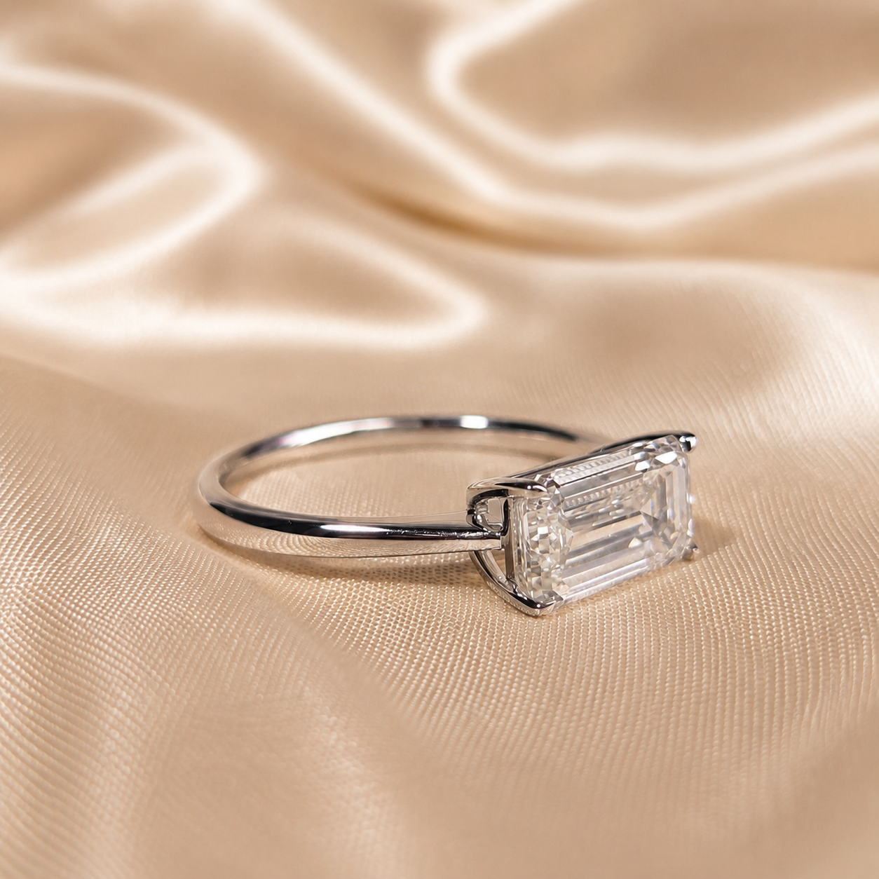 Emerald Lab Grown Diamond Engagement Ring White Gold Solitaire Ring Emerald Promise Ring Minimalist Wedding Handmade Jewelry Gfit For Her