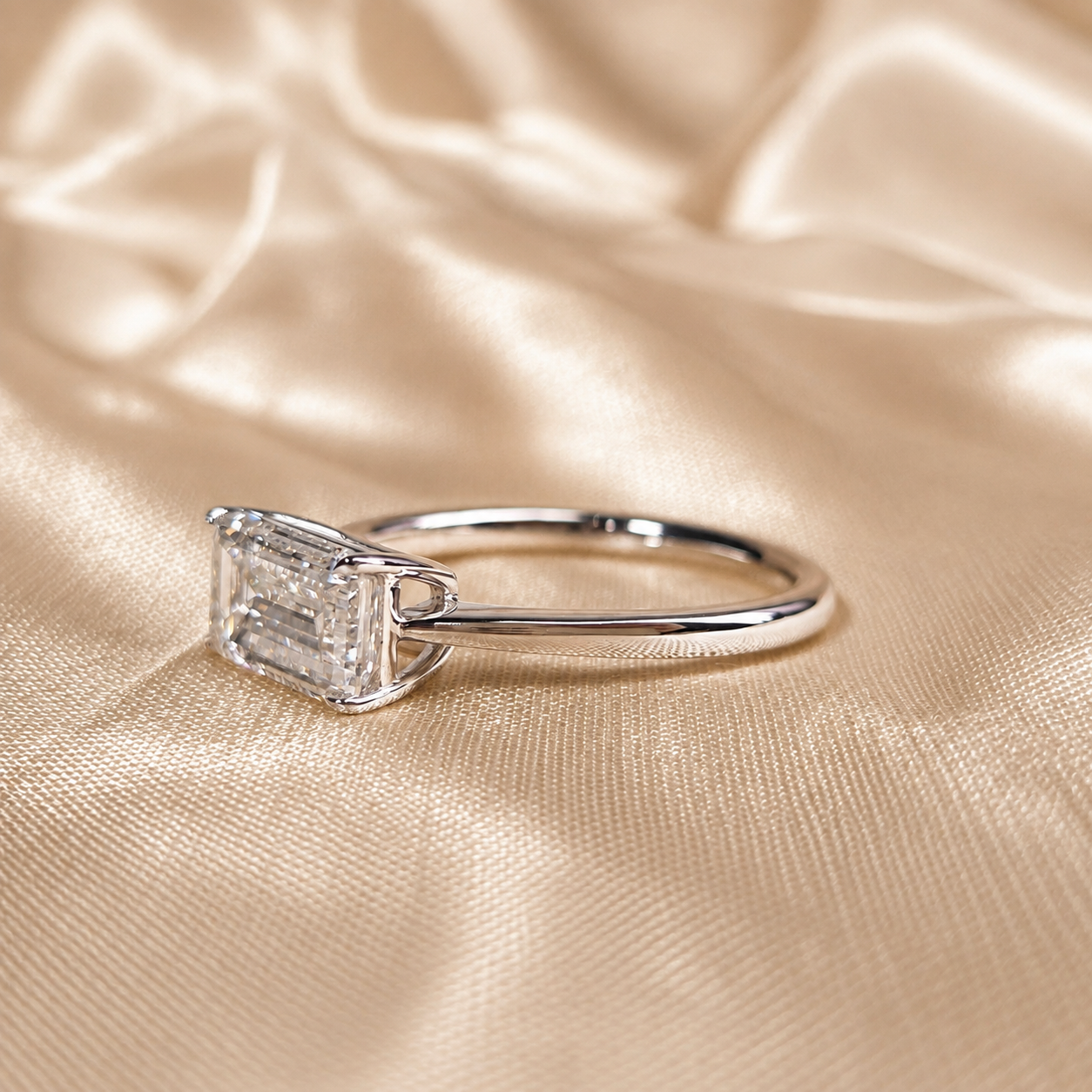 Emerald Lab Grown Diamond Engagement Ring White Gold Solitaire Ring Emerald Promise Ring Minimalist Wedding Handmade Jewelry Gfit For Her