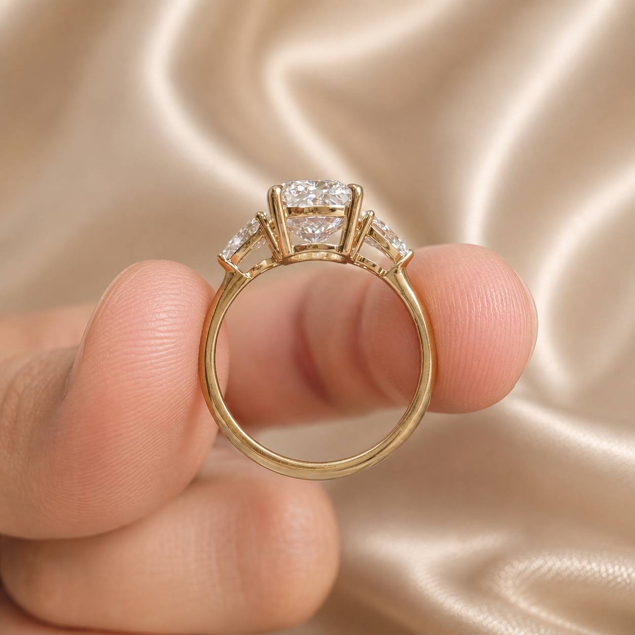 Cushion Cut Lab Grown Diamond Engagement Ring Pear Side Diamond Three Stone Ring Wedding Ring Promise Handmade jewelry Gift For Her