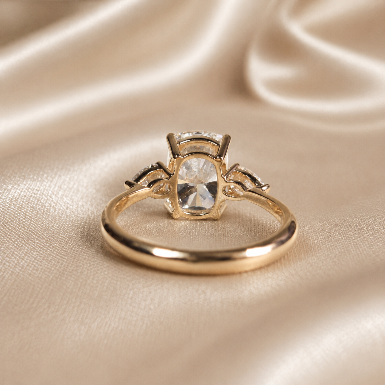 Cushion Cut Lab Grown Diamond Engagement Ring Pear Side Diamond Three Stone Ring Wedding Ring Promise Handmade jewelry Gift For Her