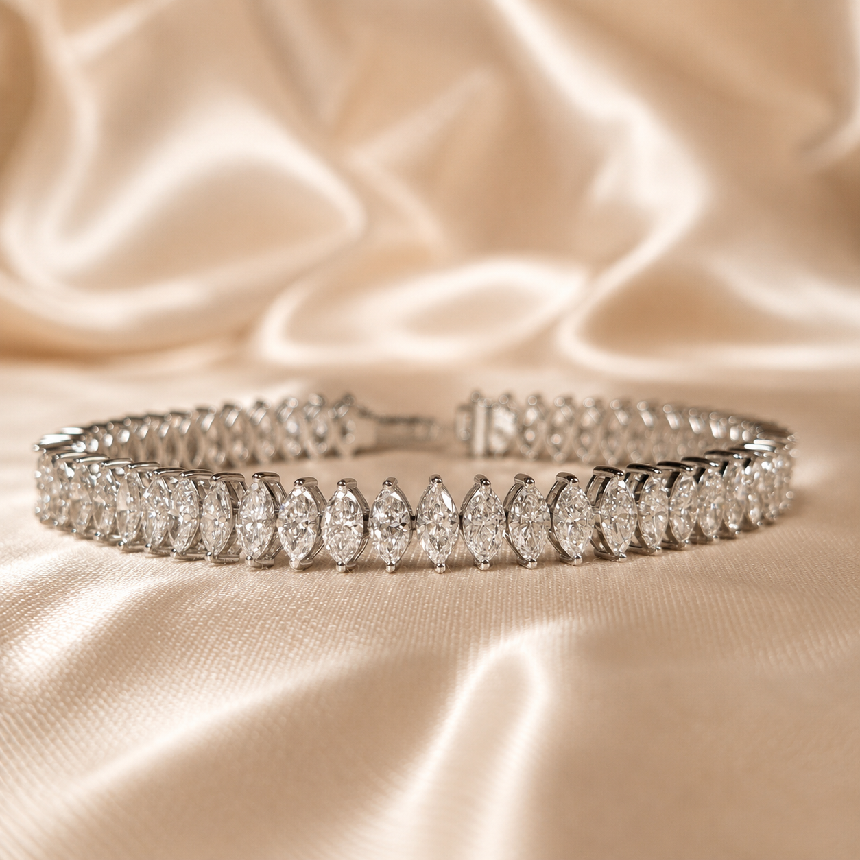 Marquise Lab Grown Diamond Tennis Bracelet White Gold Diamond Bracelet Minimalist Bracelet Luxury Bridal Handmade Jewelry Anniversary Gift