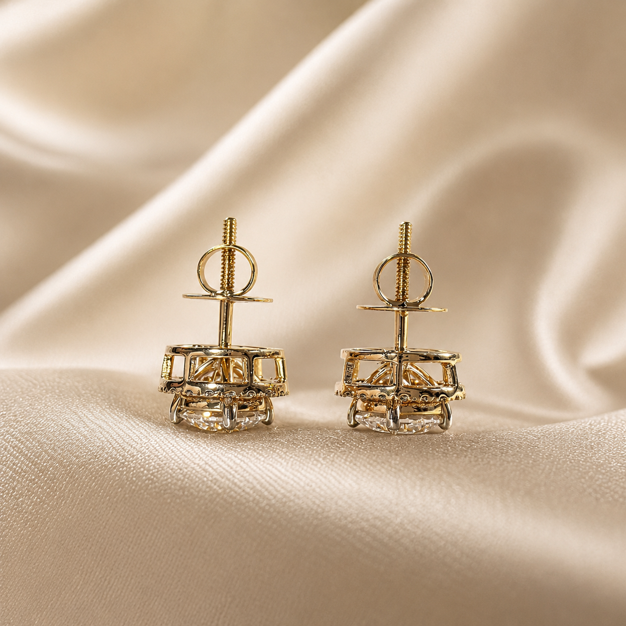 Round Lab Grown Diamond Halo Stud Earrings Gold Diamond Earrings Brilliant Cut Elegant Bridal Wedding Handmade Jewelry Luxury Gift for Her