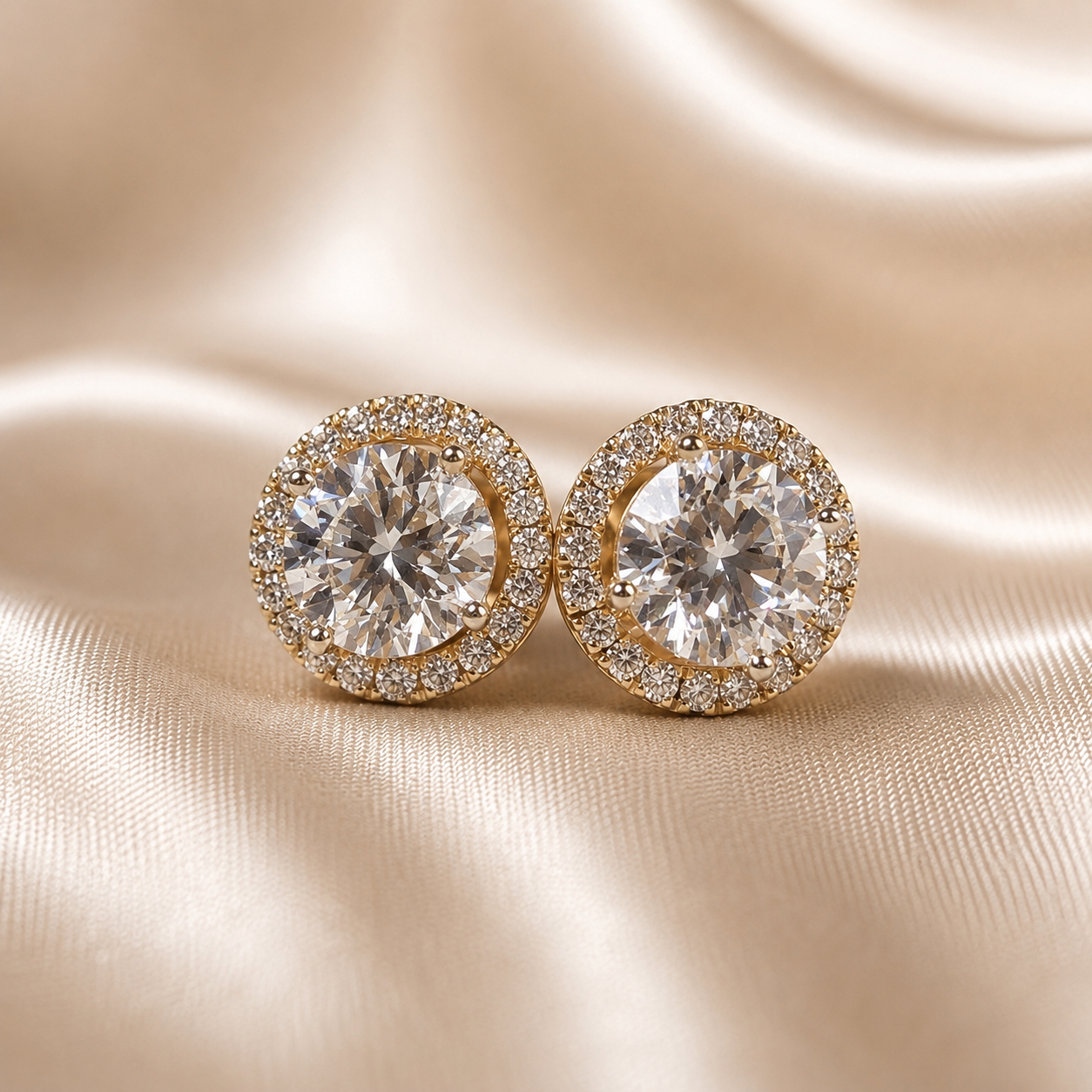 Round Lab Grown Diamond Halo Stud Earrings Gold Diamond Earrings Brilliant Cut Elegant Bridal Wedding Handmade Jewelry Luxury Gift for Her