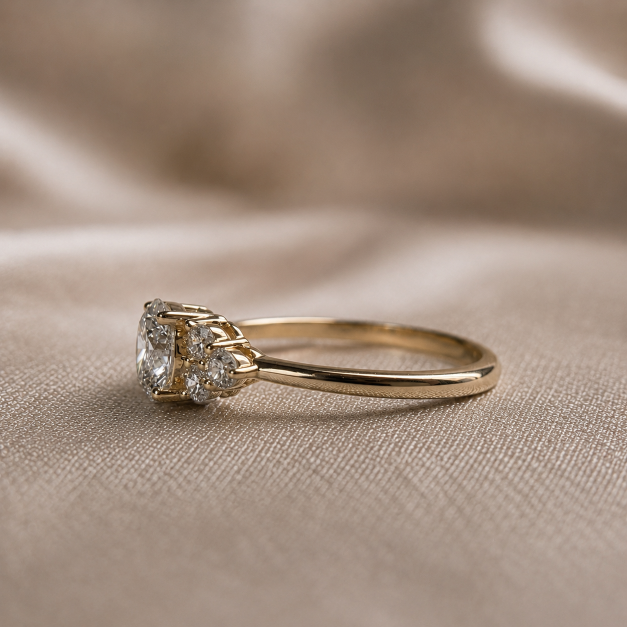 Round Cut Lab Grown Diamond Engagement Ring Diamond Floral Cluster Ring Yellow Gold Solitaire Proposal Ring Wedding Handmade Jewelry