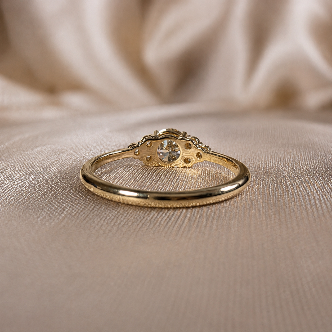 Round Cut Lab Grown Diamond Engagement Ring Diamond Floral Cluster Ring Yellow Gold Solitaire Proposal Ring Wedding Handmade Jewelry