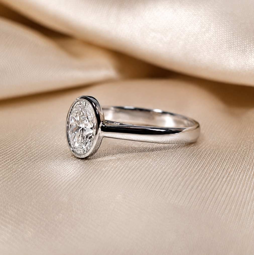 Oval Cut Lab Grown Diamond Engagement Ring Minimalist White Gold Solitaire Ring Modern Bridal Ring Anniversary Gift for Her
