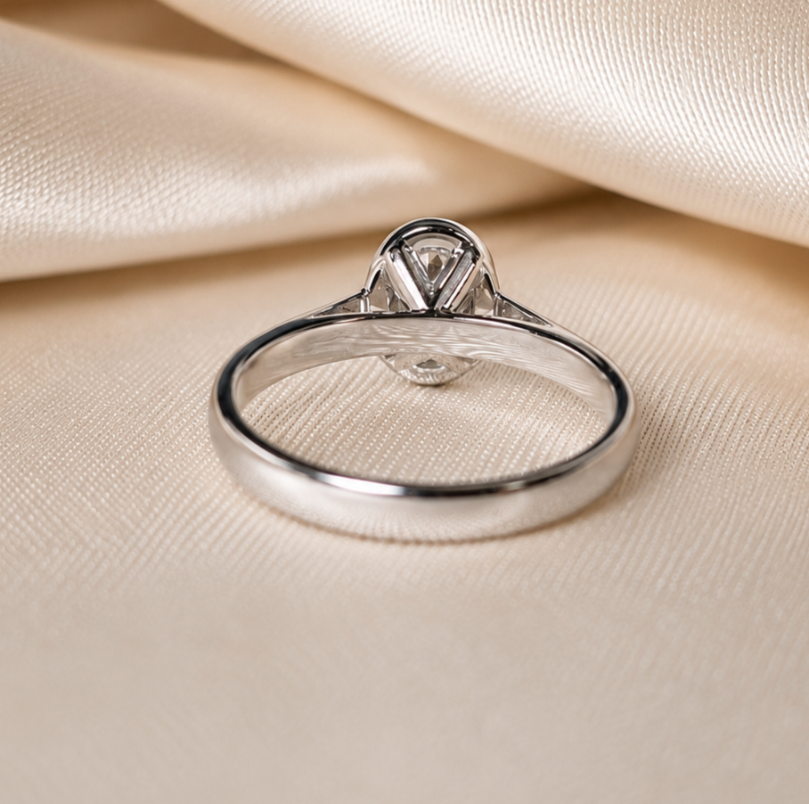 Oval Cut Lab Grown Diamond Engagement Ring Minimalist White Gold Solitaire Ring Modern Bridal Ring Anniversary Gift for Her
