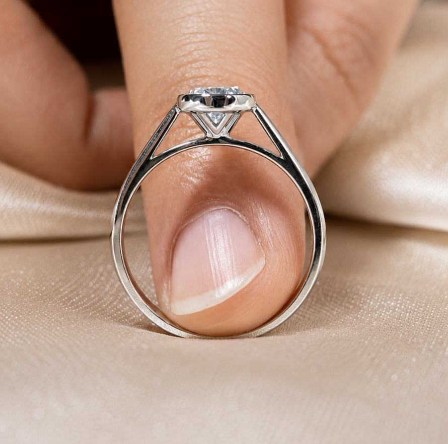 Oval Cut Lab Grown Diamond Engagement Ring Minimalist White Gold Solitaire Ring Modern Bridal Ring Anniversary Gift for Her