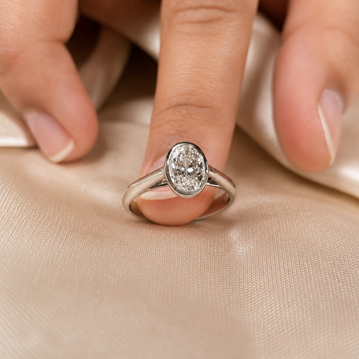 Oval Cut Lab Grown Diamond Engagement Ring Minimalist White Gold Solitaire Ring Modern Bridal Ring Anniversary Gift for Her