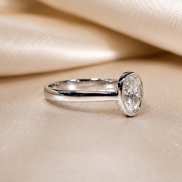 Oval Cut Lab Grown Diamond Engagement Ring Minimalist White Gold Solitaire Ring Modern Bridal Ring Anniversary Gift for Her
