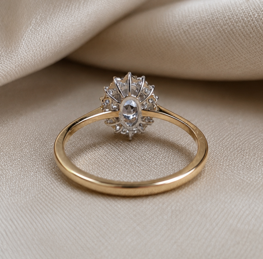 Oval Blue Sapphire Halo Engagement Ring Lab Grown Diamond Promise Ring Vintage Inspired Bridal Ring September Birthstone Gift