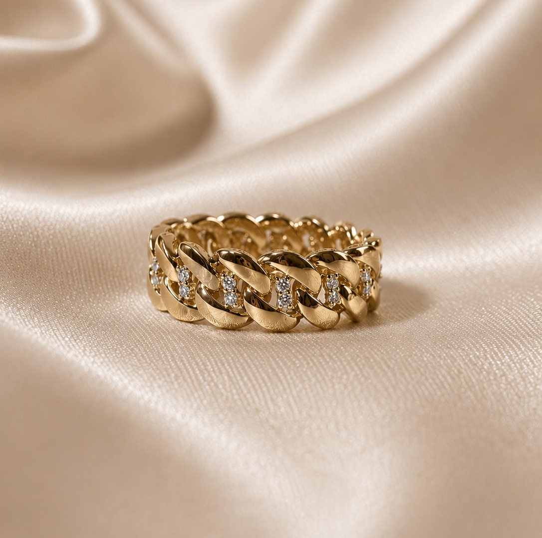 Diamond Cuban Link Ring Chain Ring Diamond Round Lab Grown Diamond Statement Band Curb Link Wedding Luxury Handmade Jewelry Gift For Her