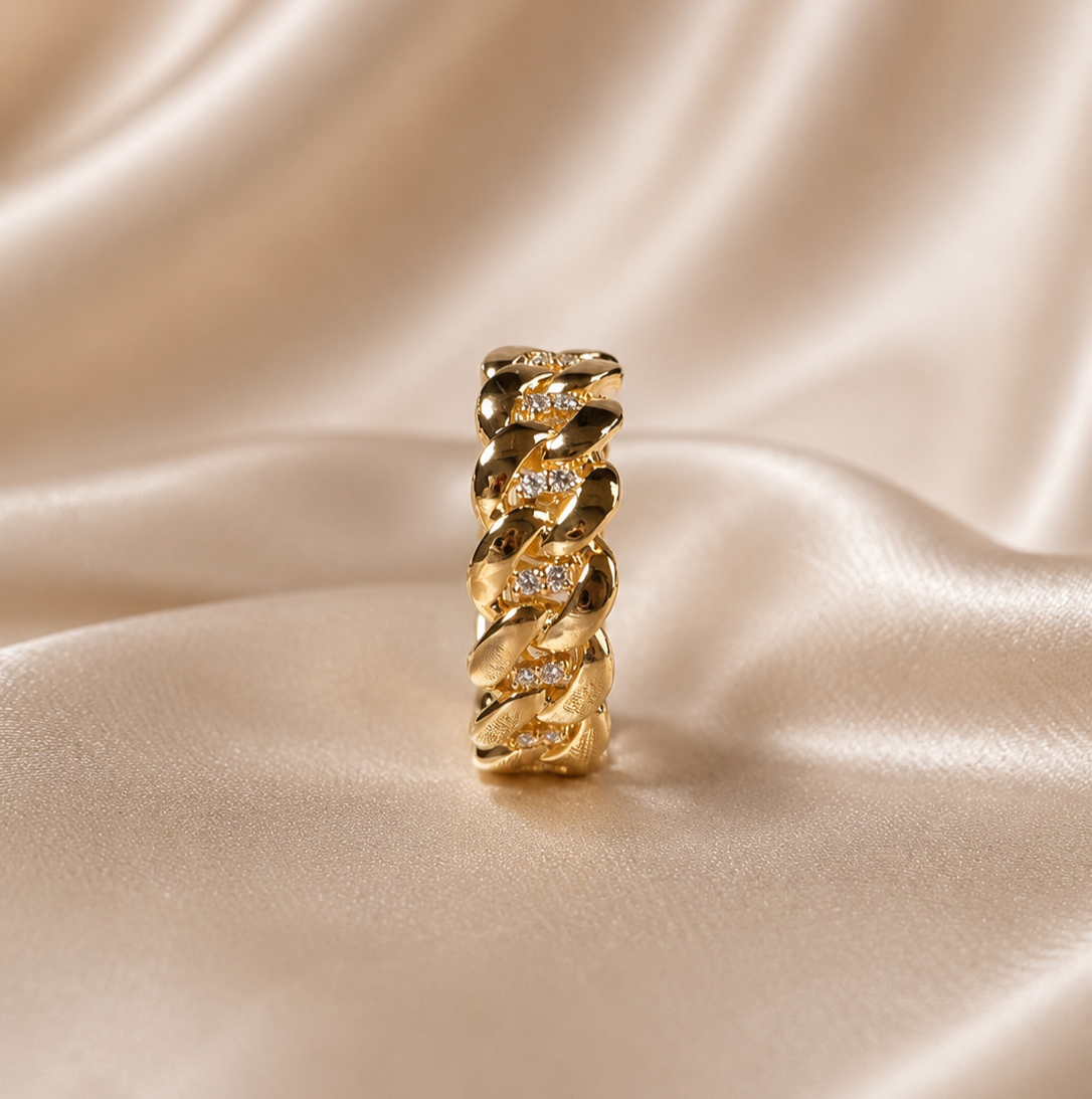 Diamond Cuban Link Ring Chain Ring Diamond Round Lab Grown Diamond Statement Band Curb Link Wedding Luxury Handmade Jewelry Gift For Her