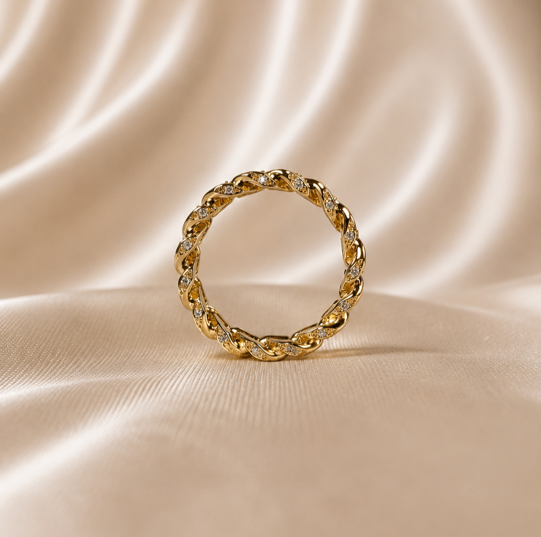 Diamond Cuban Link Ring Chain Ring Diamond Round Lab Grown Diamond Statement Band Curb Link Wedding Luxury Handmade Jewelry Gift For Her