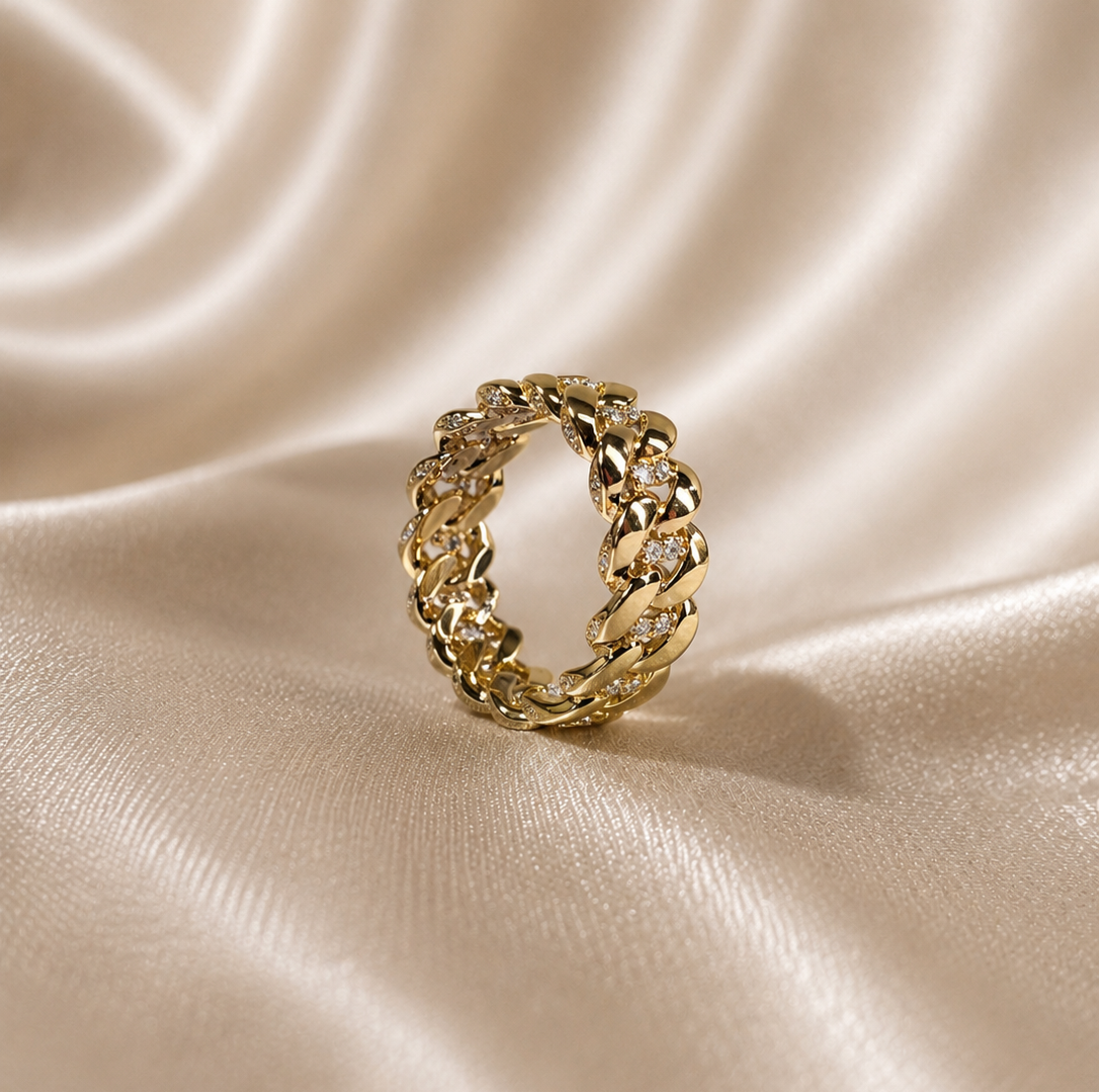 Diamond Cuban Link Ring Chain Ring Diamond Round Lab Grown Diamond Statement Band Curb Link Wedding Luxury Handmade Jewelry Gift For Her