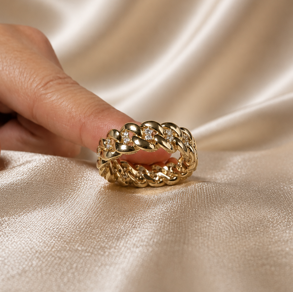 Diamond Cuban Link Ring Chain Ring Diamond Round Lab Grown Diamond Statement Band Curb Link Wedding Luxury Handmade Jewelry Gift For Her