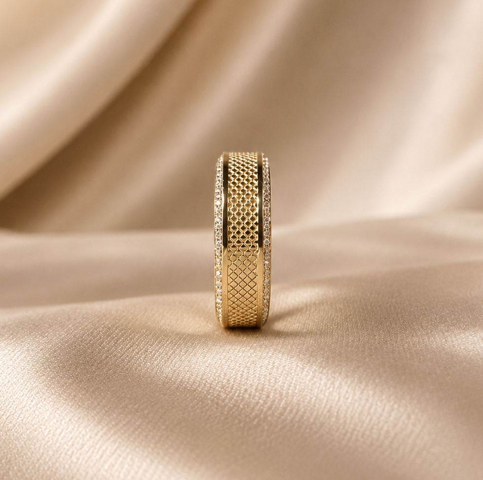 Round Lab Grown Diamond Wedding Band Textured Gold Ring Diamond Band Men's Wedding Ring Minimalist Anniversary Band Handmade Jewelry