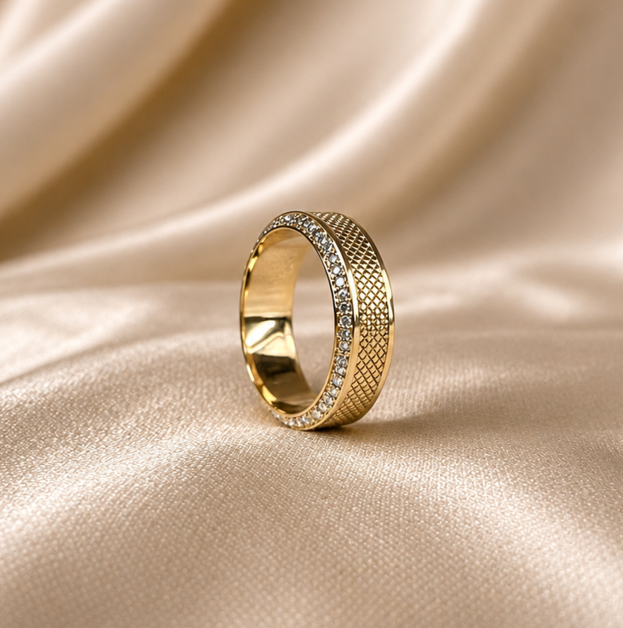 Round Lab Grown Diamond Wedding Band Textured Gold Ring Diamond Band Men's Wedding Ring Minimalist Anniversary Band Handmade Jewelry