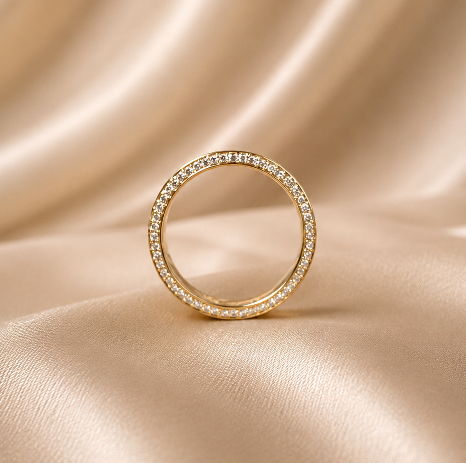Round Lab Grown Diamond Wedding Band Textured Gold Ring Diamond Band Men's Wedding Ring Minimalist Anniversary Band Handmade Jewelry
