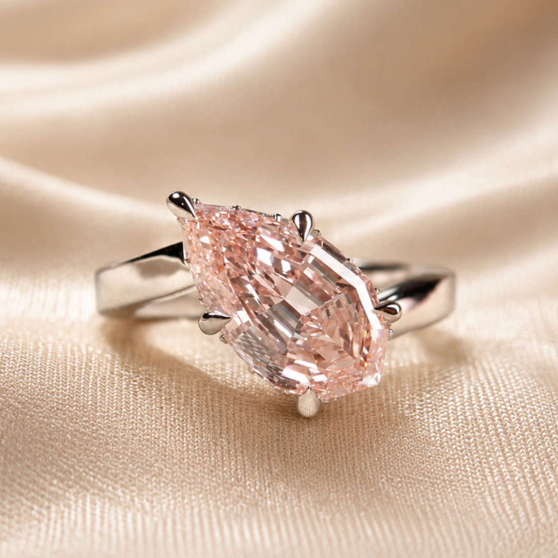 Pear Lab Grown Diamond Ring Blush Pink hidden halo baguette Engagement Ring Minimalist Promise Ring Gift Handmade Jewelry teardrop jewelry