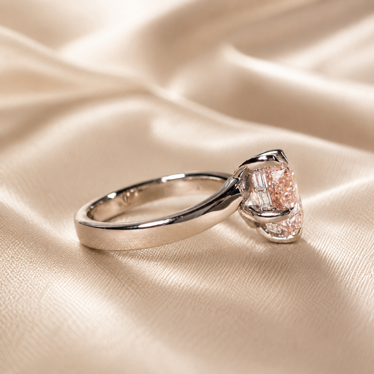Pear Lab Grown Diamond Ring Blush Pink hidden halo baguette Engagement Ring Minimalist Promise Ring Gift Handmade Jewelry teardrop jewelry