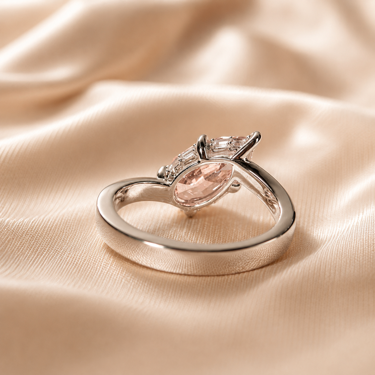 Pear Lab Grown Diamond Ring Blush Pink hidden halo baguette Engagement Ring Minimalist Promise Ring Gift Handmade Jewelry teardrop jewelry