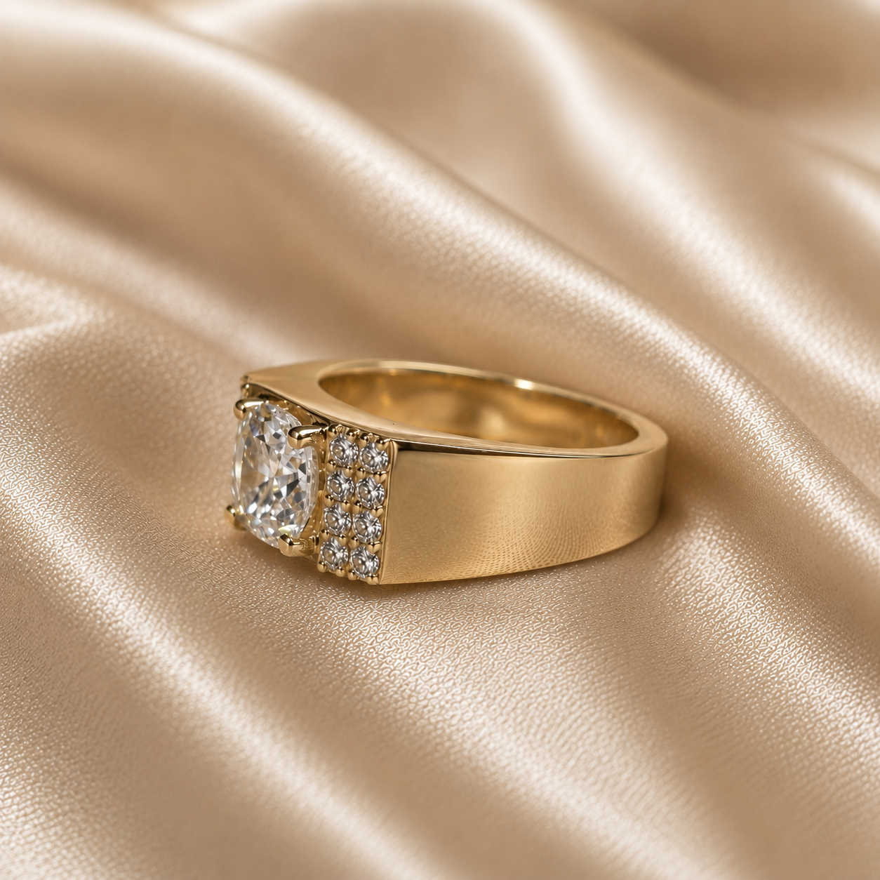 Round Lab Grown Diamond Men's Ring Solitaire Engagement Ring Diamond Statement Ring Luxury Gift Wedding Band For Him Handmade Jewelry