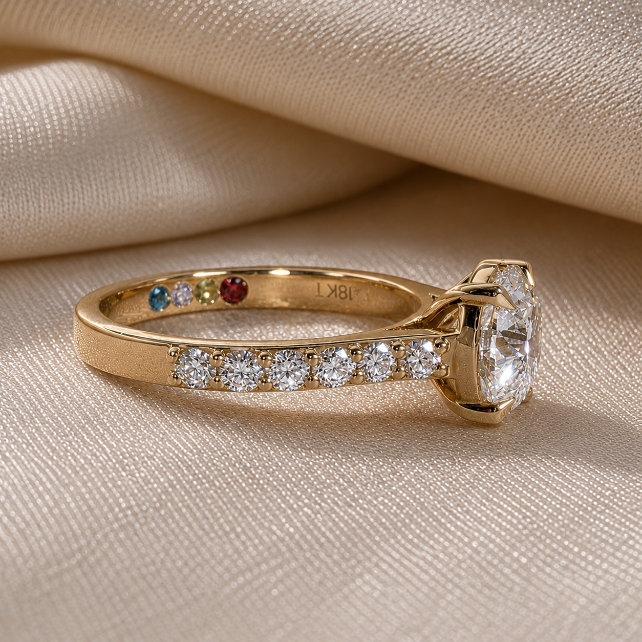 Round Engagement Ring Lab Grown Diamond Hidden Birthstone Diamond Solitaire Bridal Ring Personalized Promise Ring Handmade jewelry