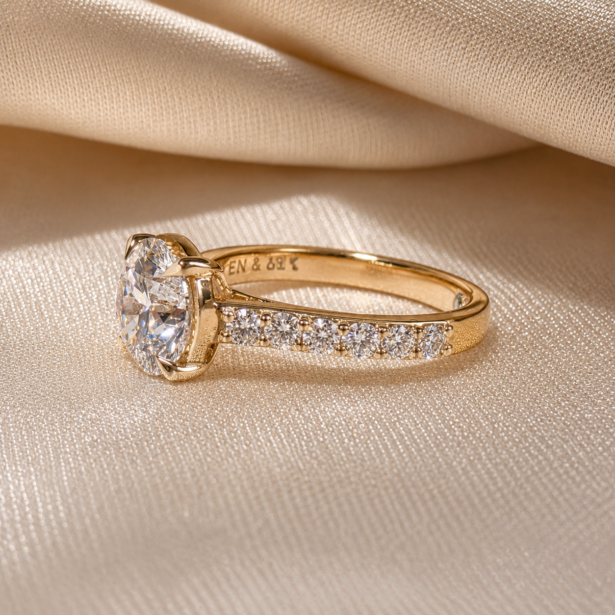 Round Engagement Ring Lab Grown Diamond Hidden Birthstone Diamond Solitaire Bridal Ring Personalized Promise Ring Handmade jewelry