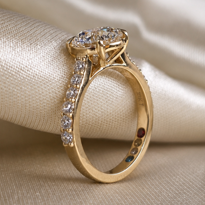 Round Engagement Ring Lab Grown Diamond Hidden Birthstone Diamond Solitaire Bridal Ring Personalized Promise Ring Handmade jewelry