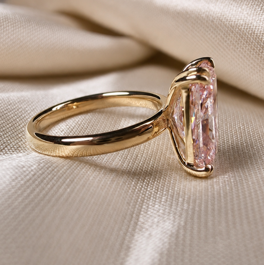 Pink Radiant Cut Lab Grown Diamond Ring Elongated Solitaire Engagement Ring Blush Pink Promise Handmade Ring Gift for Her