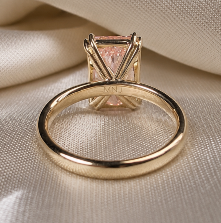 Pink Radiant Cut Lab Grown Diamond Ring Elongated Solitaire Engagement Ring Blush Pink Promise Handmade Ring Gift for Her