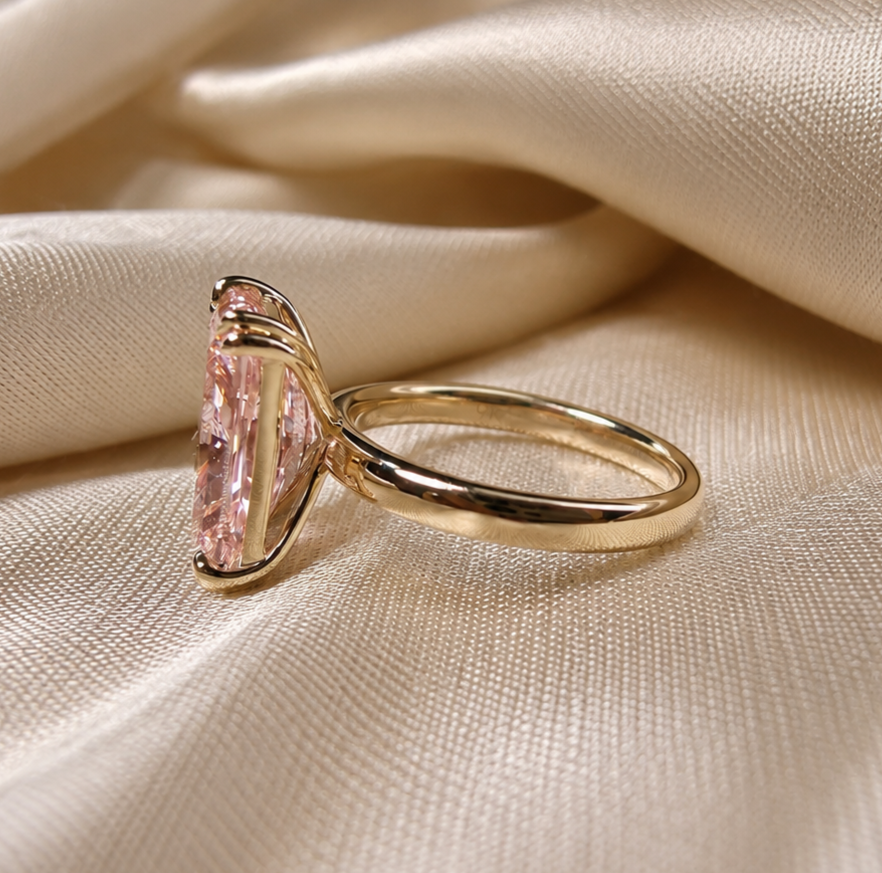 Pink Radiant Cut Lab Grown Diamond Ring Elongated Solitaire Engagement Ring Blush Pink Promise Handmade Ring Gift for Her