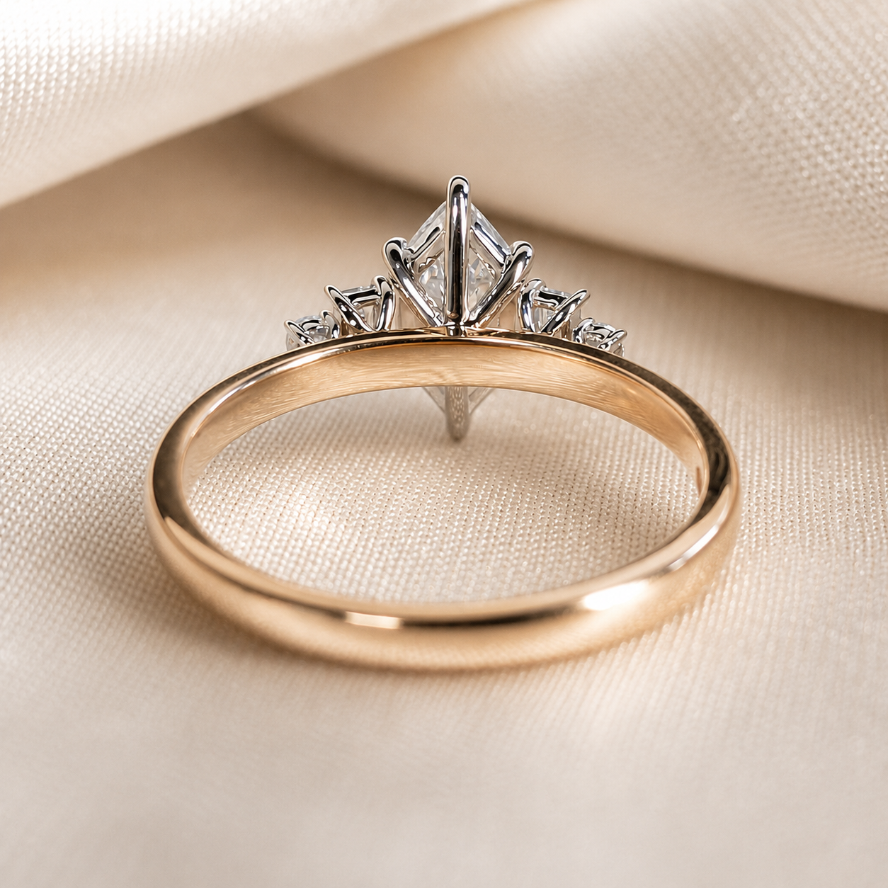 Dutch Marquise Hexagonal Lab Grown Diamond Engagement Ring Baguette & Round Side Stone Wedding Ring Gift for Her Minimalist Handmade Ring