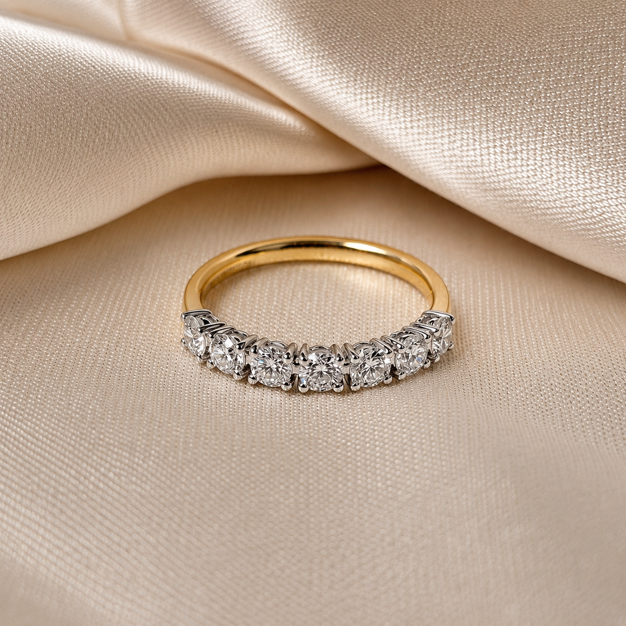 Round Cut Lab Grown Diamond Half Eternity Band Shared Prong Wedding Minimalist Bridal Band