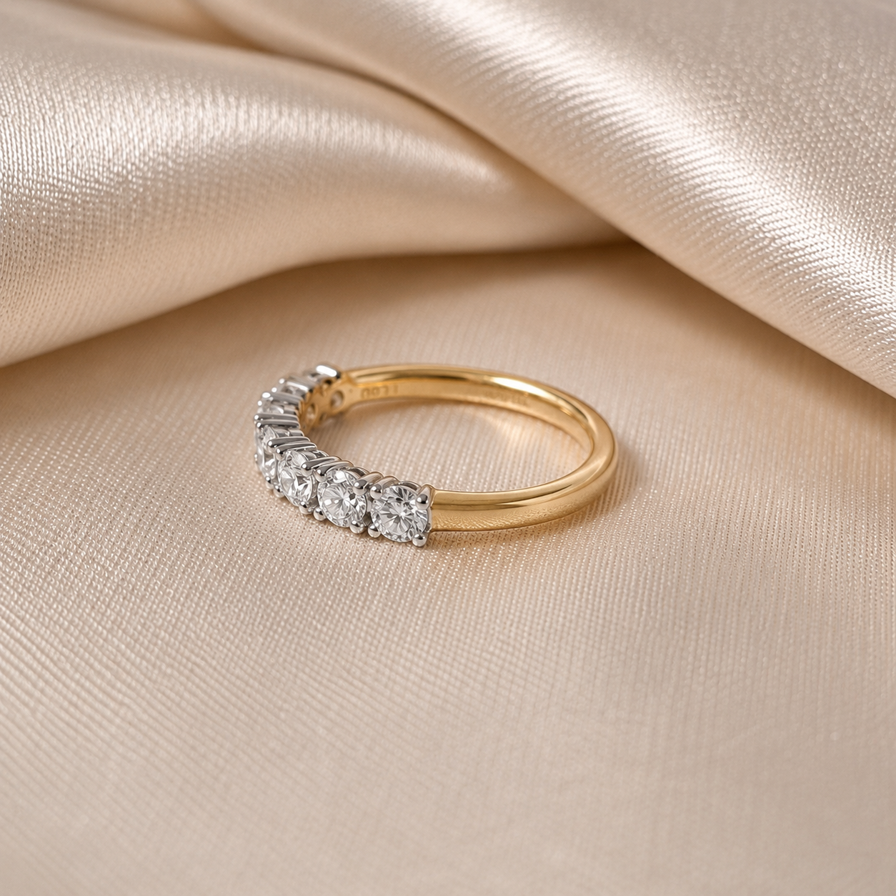 Round Cut Lab Grown Diamond Half Eternity Band Shared Prong Wedding Minimalist Bridal Band
