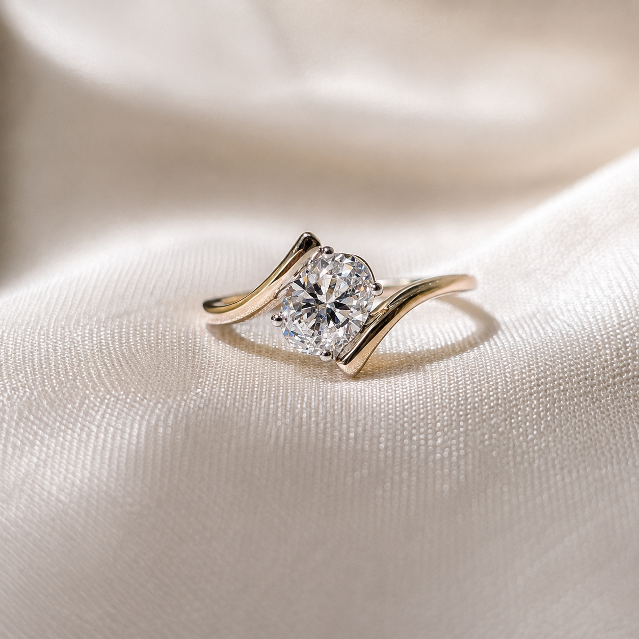 Oval Cut Lab Grown Diamond Bypass Engagement Ring Twisted Gold Solitaire Modern Wave Minimalist Promise Anniversary Ring