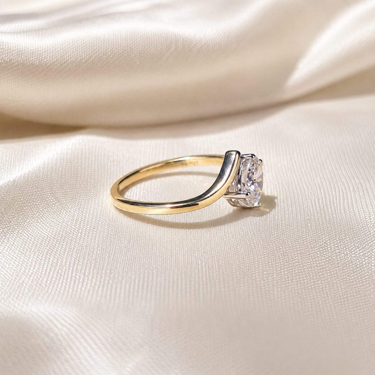 Oval Cut Lab Grown Diamond Bypass Engagement Ring Twisted Gold Solitaire Modern Wave Minimalist Promise Anniversary Ring