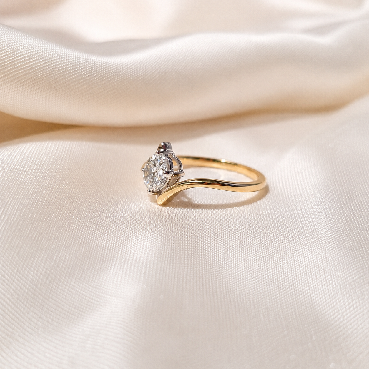 Oval Cut Lab Grown Diamond Bypass Engagement Ring Twisted Gold Solitaire Modern Wave Minimalist Promise Anniversary Ring