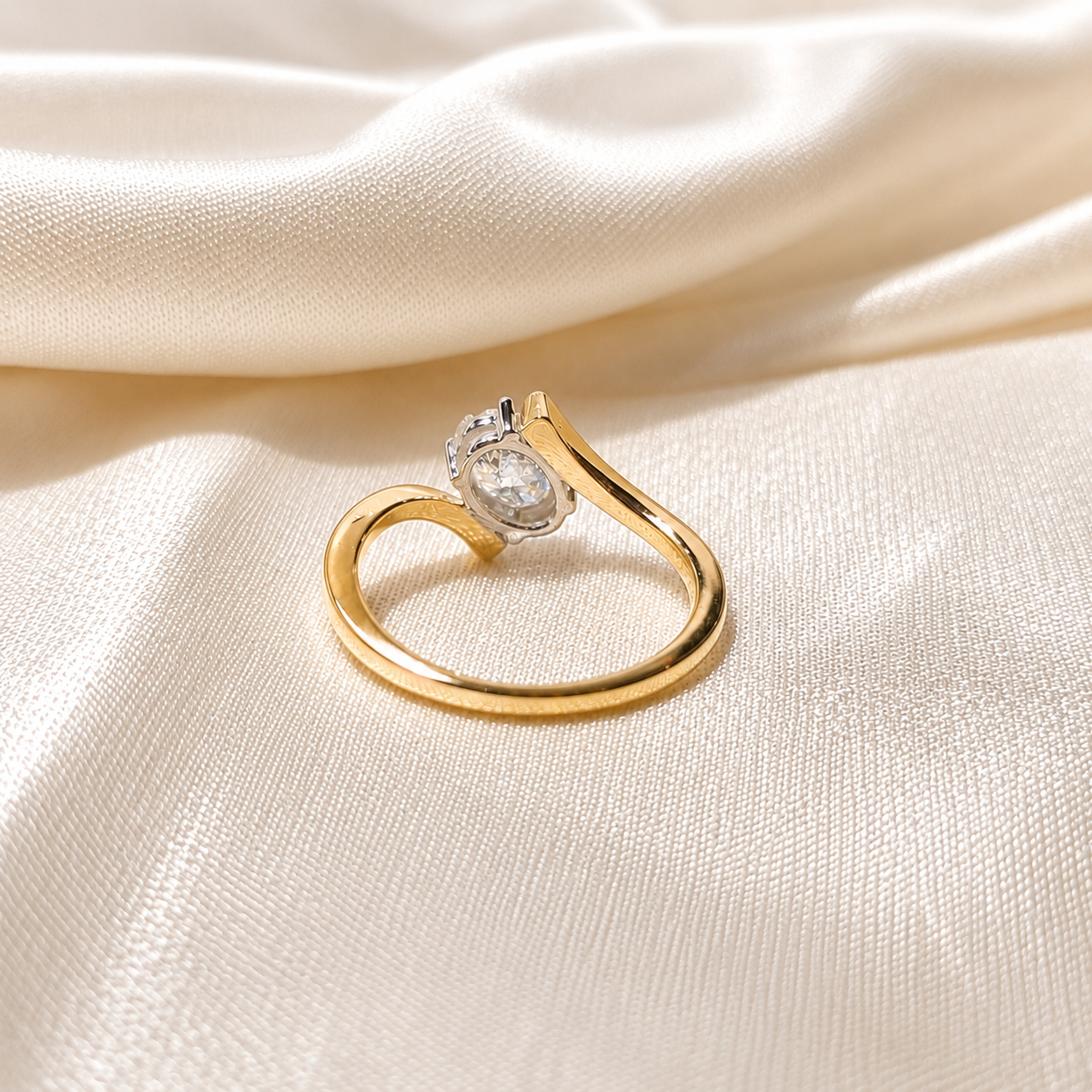 Oval Cut Lab Grown Diamond Bypass Engagement Ring Twisted Gold Solitaire Modern Wave Minimalist Promise Anniversary Ring