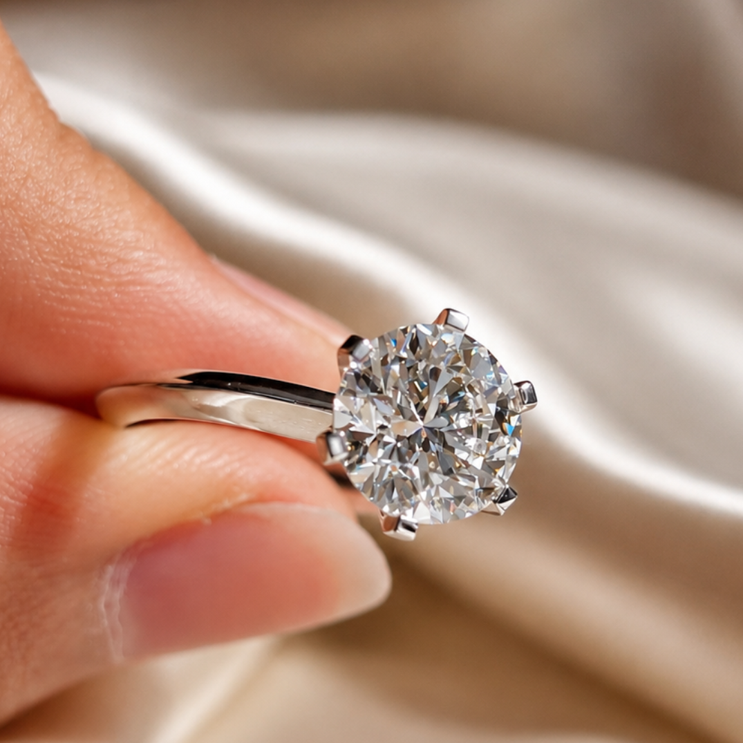 3 Carat Round Cut Lab Grown Diamond Solitaire Engagement Ring Proposal Minimalist Promise Ring
