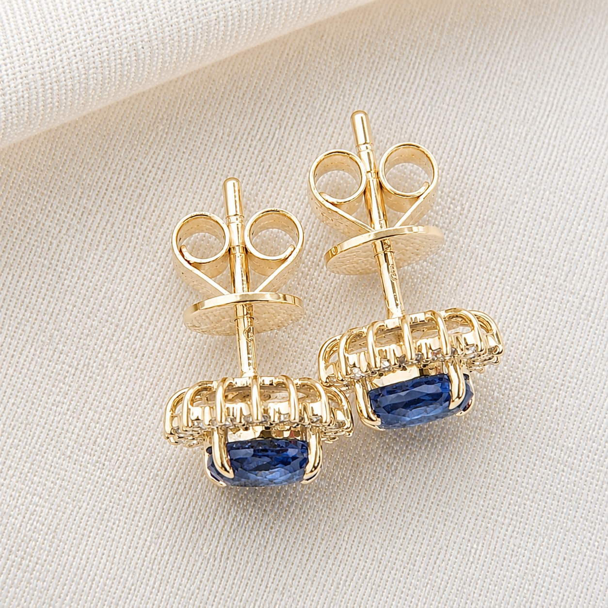 Oval Blue Sapphire Halo Stud Earrings Gemstone Royal Inspired Earrings