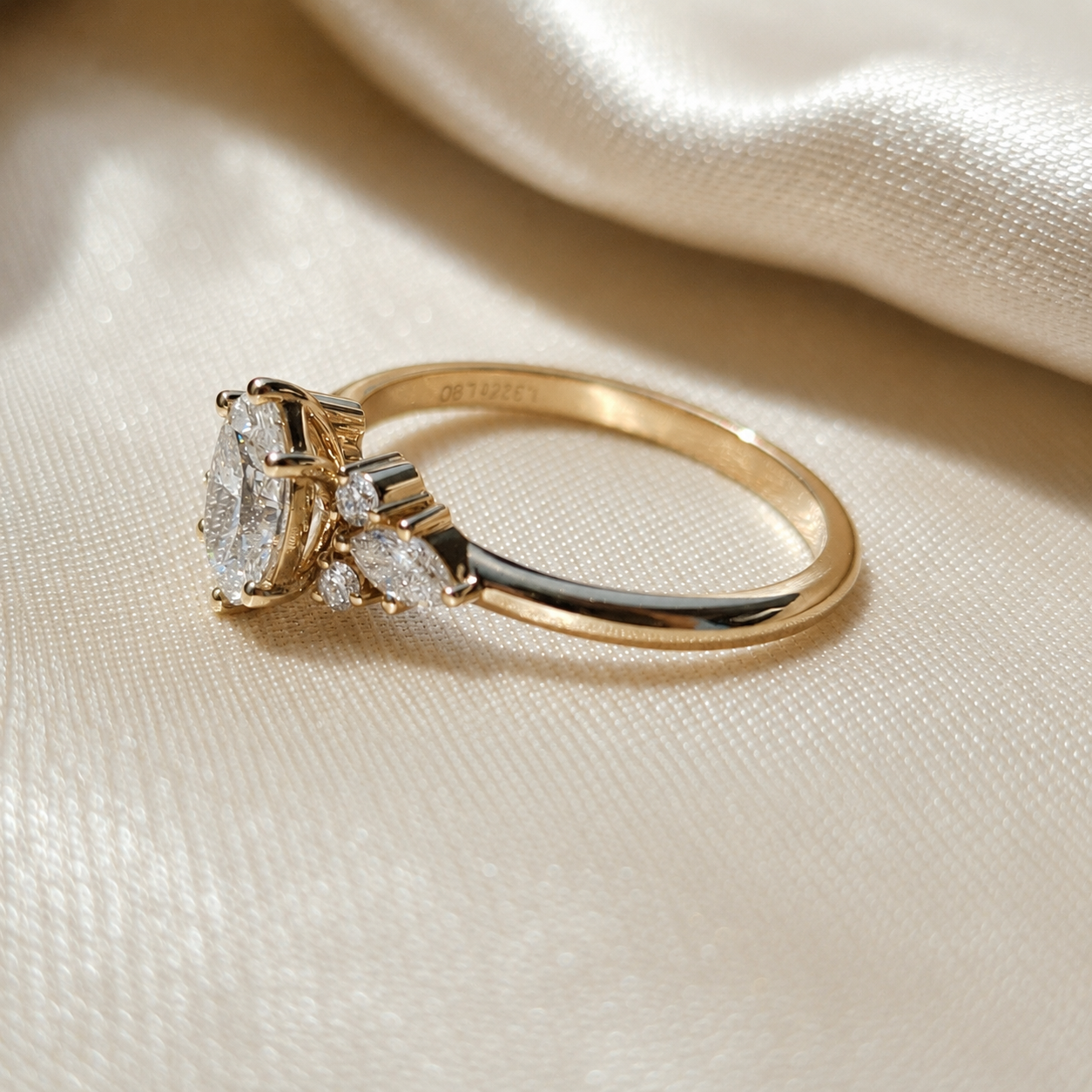 1 Carat Oval Cut Lab Grown Diamond Three Stone Engagement Ring Marquise Side Stone Ring Cluster  Vintage Ring