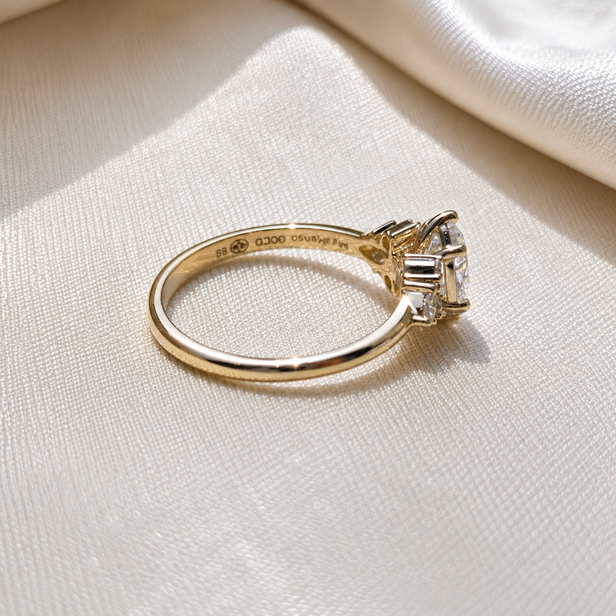 1 Carat Oval Cut Lab Grown Diamond Three Stone Engagement Ring Marquise Side Stone Ring Cluster  Vintage Ring