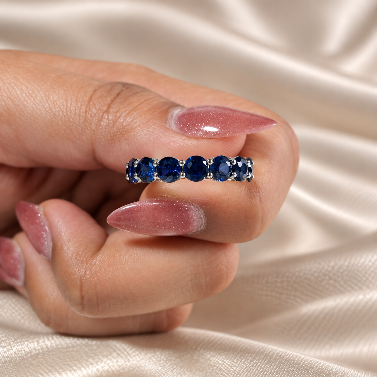 Blue Gemstone Eternity Band Deep Elegant Gemstone Ring Blue Band