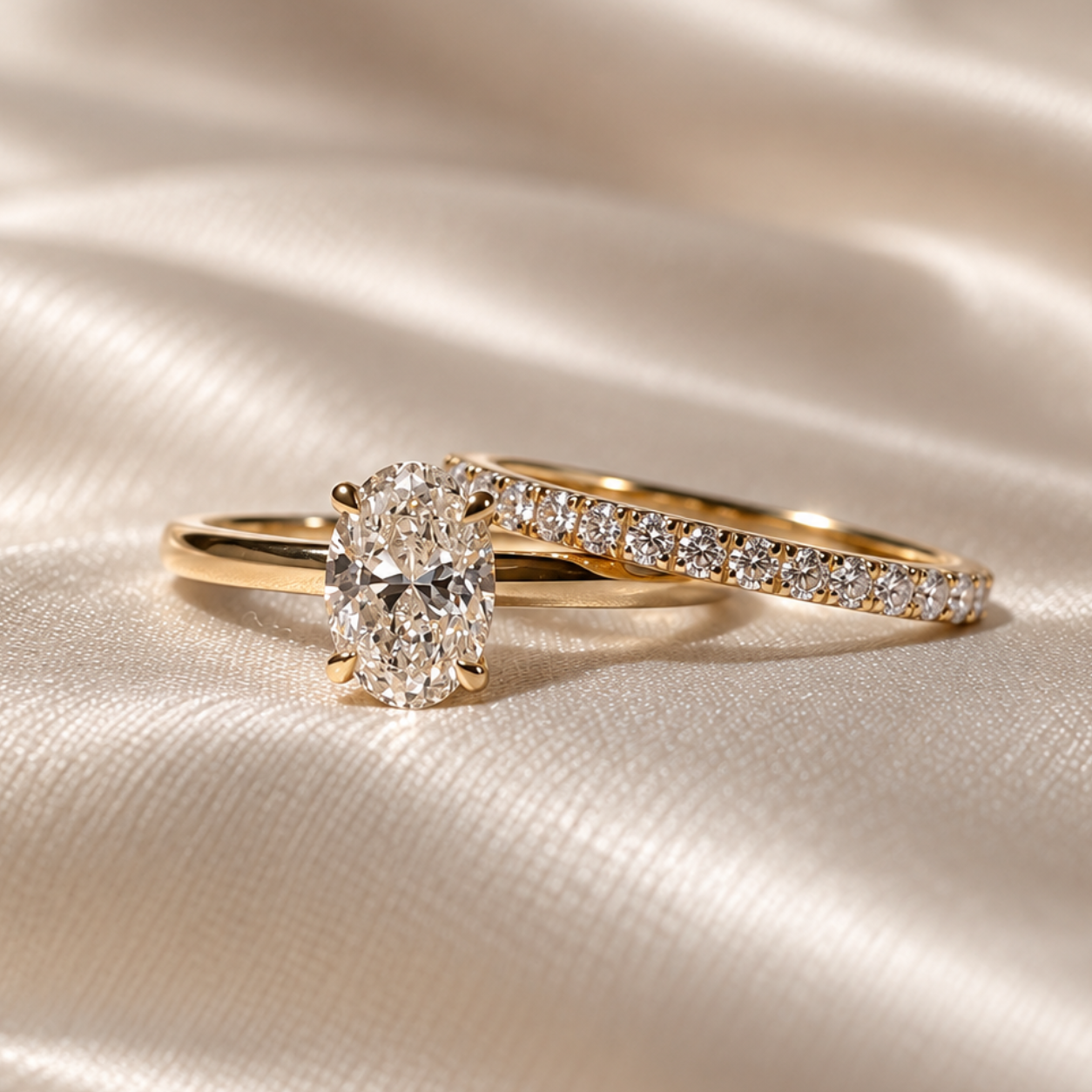 Oval Lab Grown Diamond Solitaire Engagement Ring Diamond Band Bridal Ring Set