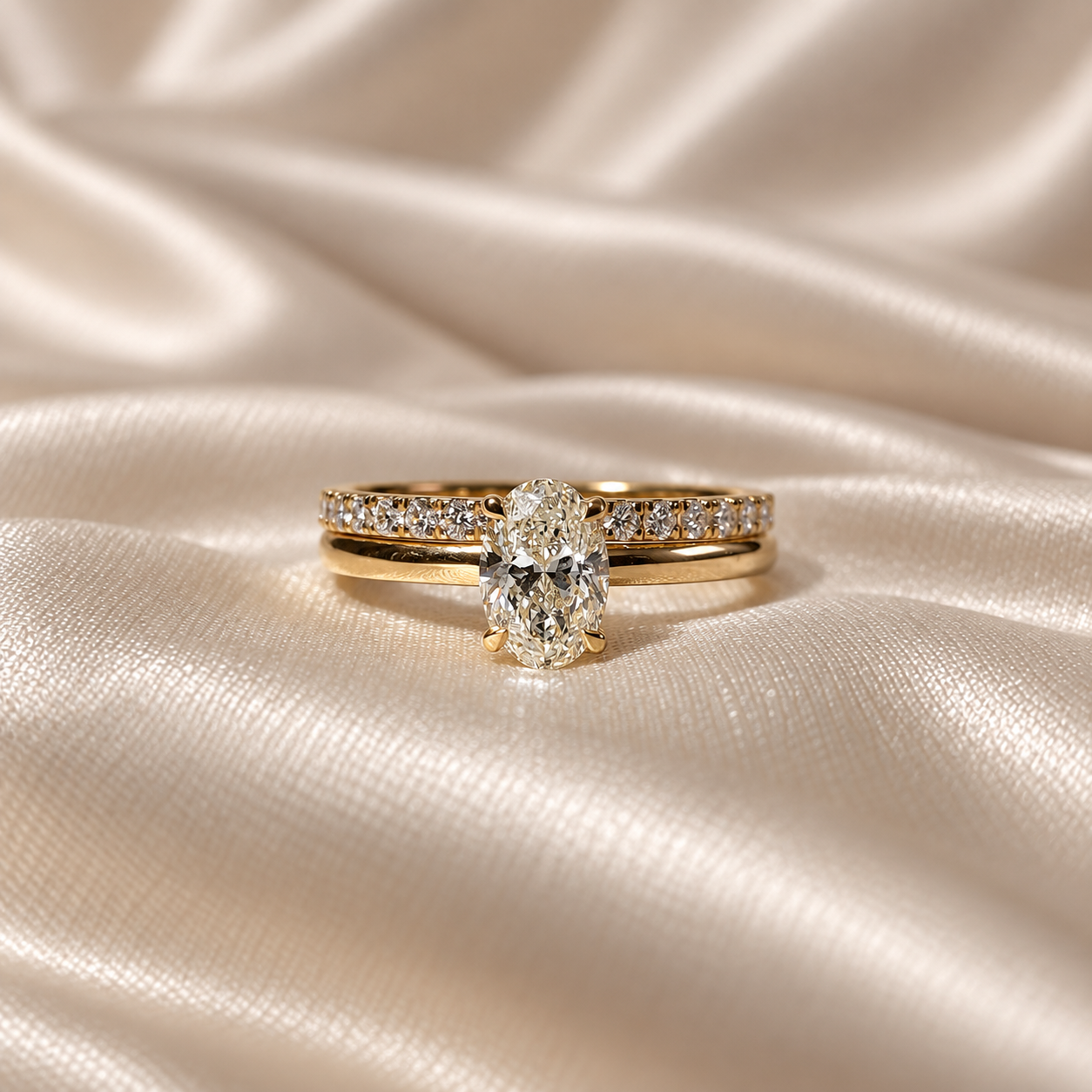 Oval Lab Grown Diamond Solitaire Engagement Ring Diamond Band Bridal Ring Set