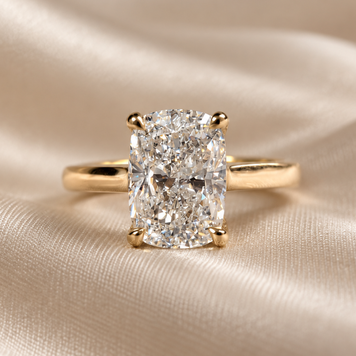 Cushion Lab Grown Diamond Ring Gold Solitaire Engagement Ring Elegant Bridal Ring